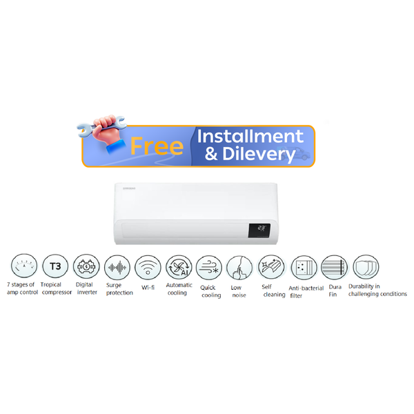 Samsung AR24CSFZAWK/IQ - 2 Ton - Wall Mounted Split - White - Inverter - Amp Control + Free Installation
