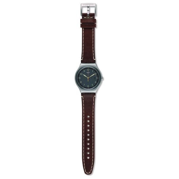  Swatch Watch YWS445 For Men - Analog Display, Leather Band - Gray 