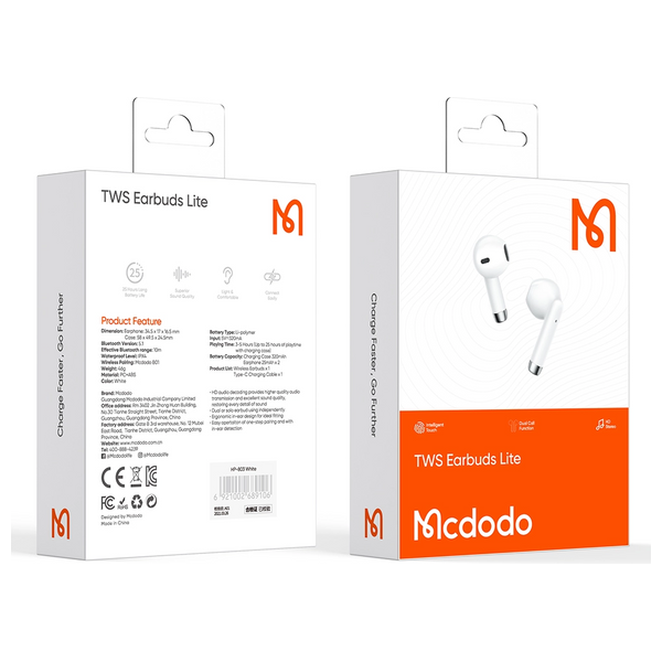 Mcdodo HP-8030 - Bluetooth Headphone In Ear - White