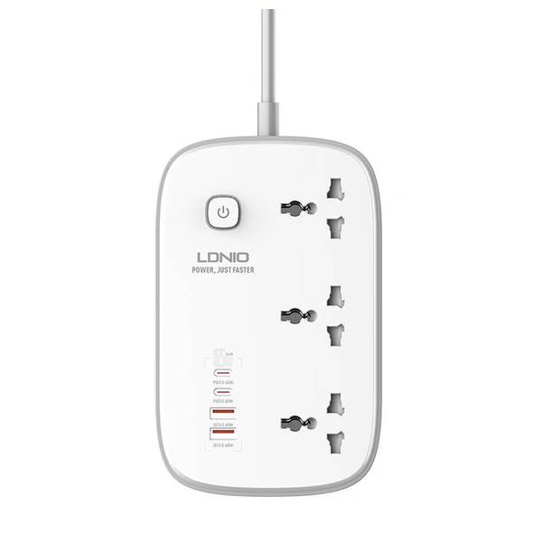  LDNIO SC3416 Power Strip - 65W - 3 AC Outlets and 4 USB Ports - White 