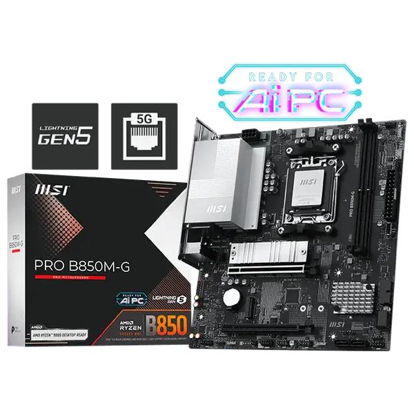  MSI  PRO B850M-G - Motherboard - DDR5 Up To 8200+ MT/s - Silver 