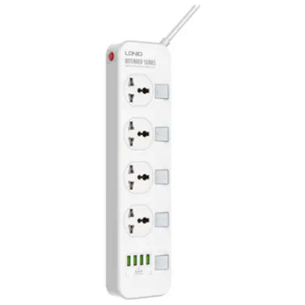  LDNIO SC4408C Power Strip - 4 AC Outlets & 4 USB Ports - White 