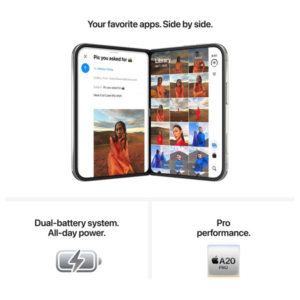 Apple iPhone Duo - eSIM - 6.8 inch Foldable Display - A20 Pro - 48MP Dual Fusion Camera System - Apple Intelligence