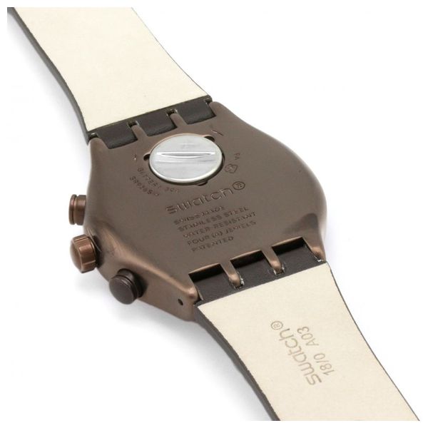  Swatch Watch YVC100 For Men - Analog Display, Leather Band - Brown 