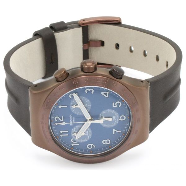  Swatch Watch YVC100 For Men - Analog Display, Leather Band - Brown 