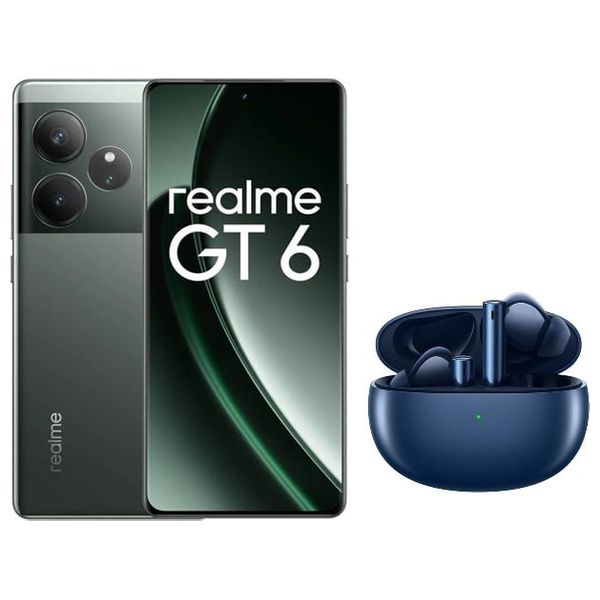 ريلمي GT6 - دبل سيم - 512/16 كيكابايت + سماعة بلوتوث داخل الاذن ريلمي - Buds Air 5 - ازرق