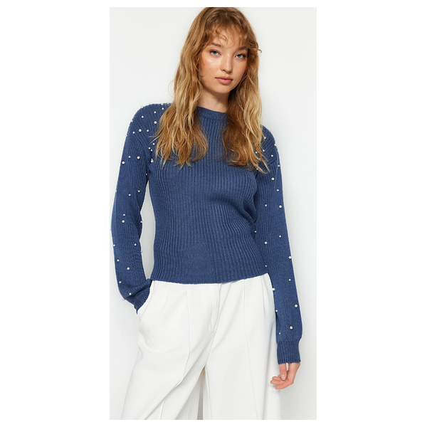 بلوزة نسائية قبة عالية ترينديول ميلا - ازرق