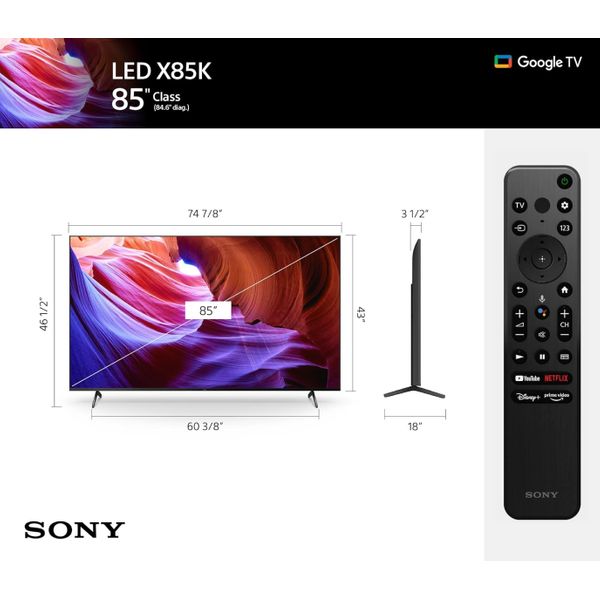  Sony 85-Inch X85K Series - Smart - 4K - LED - 100Hz - 2023 Model 