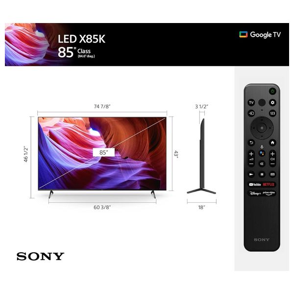 Sony 85-Inch X85K Series - Smart - 4K - LED - 100Hz - 2023 Model 
