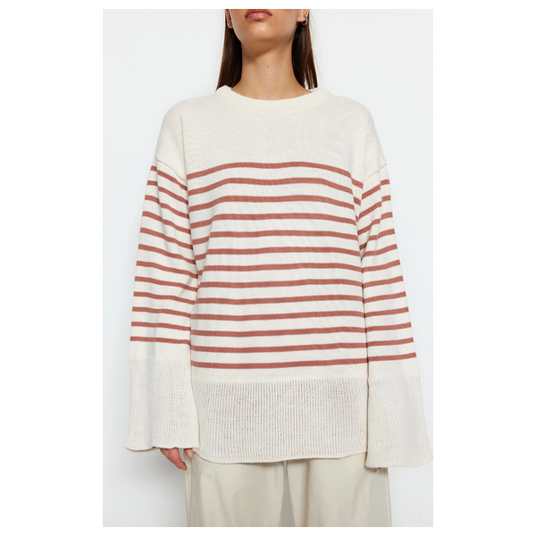 ترينديول ميلا سترة مخططة واسعة - بيجي فاتح