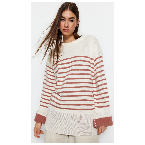 ترينديول ميلا سترة مخططة واسعة - بيجي فاتح