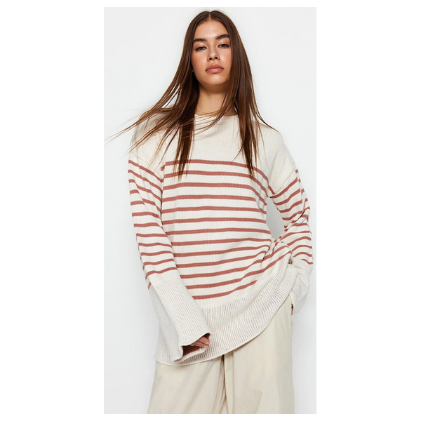 ترينديول ميلا سترة مخططة واسعة - بيجي فاتح