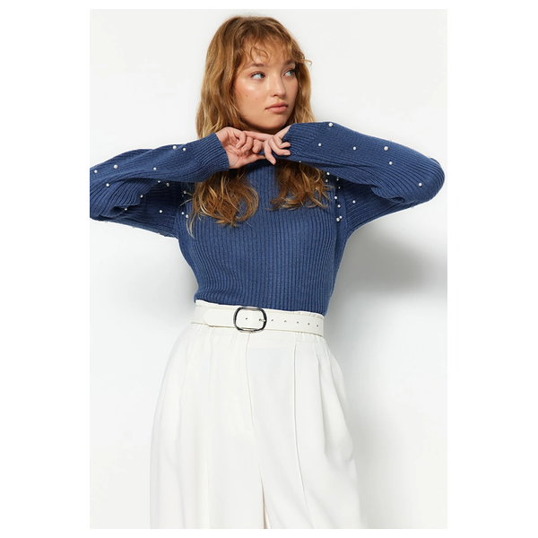 بلوزة نسائية قبة عالية ترينديول ميلا - ازرق