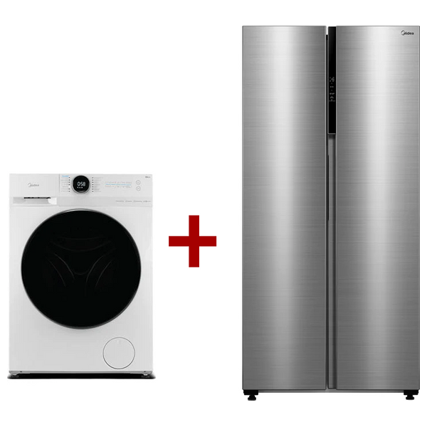  Midea MDRS619FIG46D - 22ft - Side By Side Refrigerator - Stainless Steel + Midea MF200W120WB/W - 12Kg - Front Loading Washing Machine - White 
