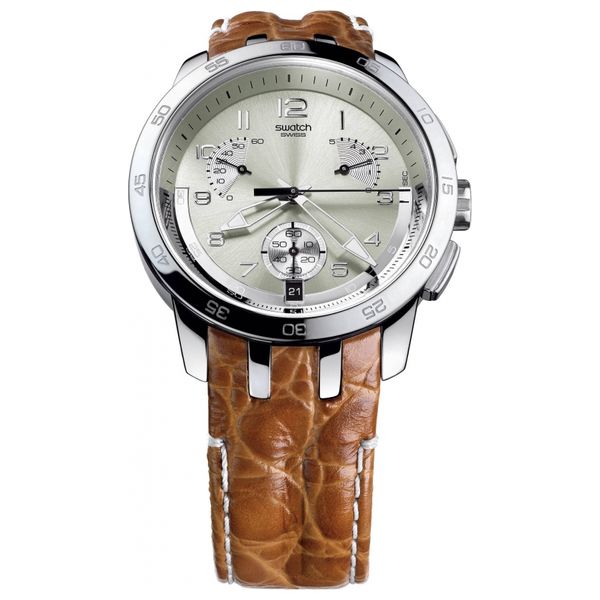 Elryan Swatch Watch YRS401 For Men Analog Display Leather Band Brown