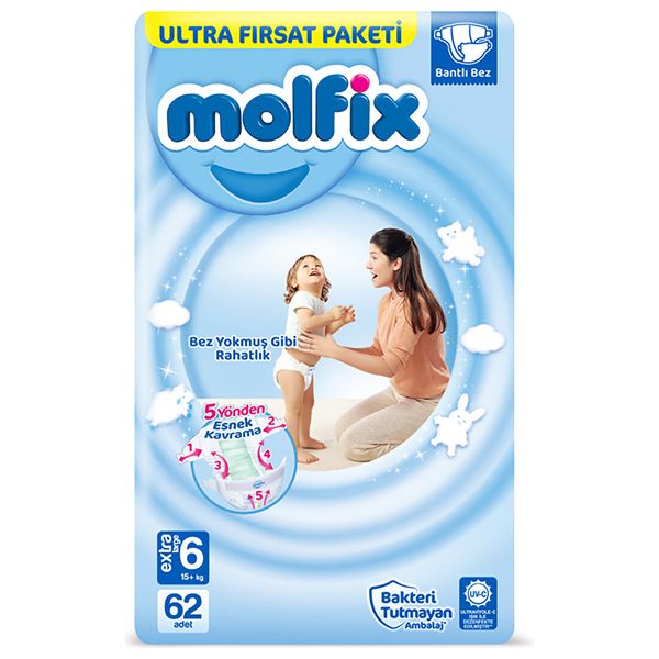  Molfix XL Ultra Diapers for Bigger Babies - Size 6 - 62 Pieces 