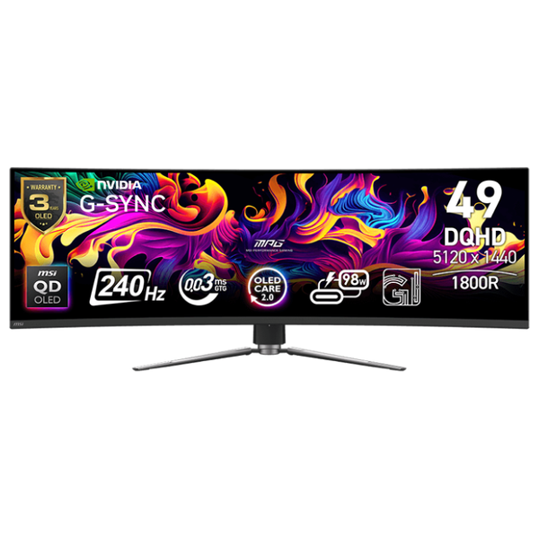 شاشة حاسبة مقوسة ام اس اي 49-انج MPG 491CQPX QD-OLED - سرعة الاستجابة 0.03 ملي ثانية بدقة DQHD وتردد 240 هيرتز  - 450 نيتس - لوحة نوع QD-OLED