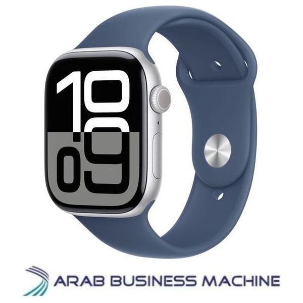  ساعة ابل - Series 10 - ملم46 - هيكل من الألومنيوم باللون السلفر مع حزام رياضي ازرق - سمول/ميديوم 
