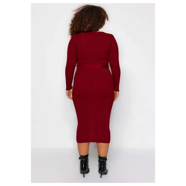 فستان ترينديول كيرف بأزرار وربطة عند الخصر - احمر