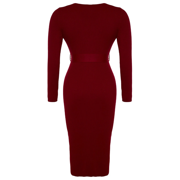 فستان ترينديول كيرف بأزرار وربطة عند الخصر - احمر