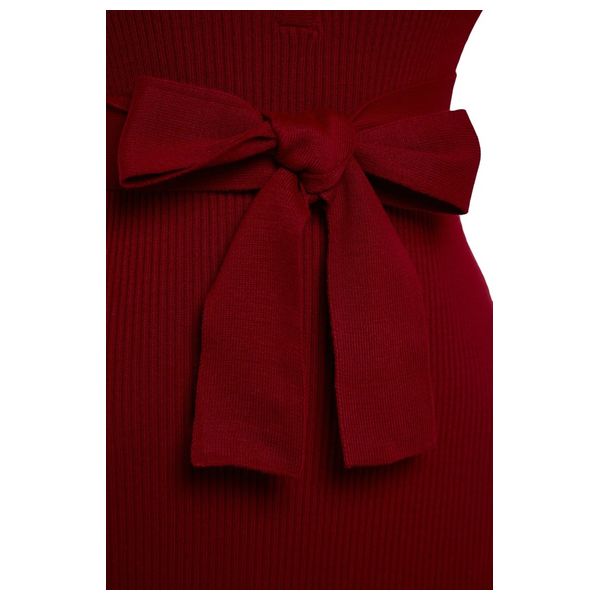 فستان ترينديول كيرف بأزرار وربطة عند الخصر - احمر