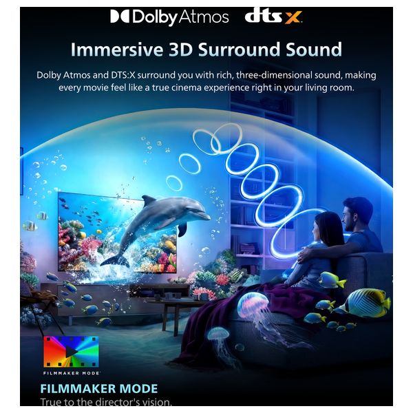  تلفزيون فيليبس 55 انج - ذكي بدقة 4K UHD - OLED- Google TV - تقنية Ambilight ثلاثية الجوانب - معالج P5 AI - هيرتز 144 - تصميم بدون حواف - منشأ اوروبي 