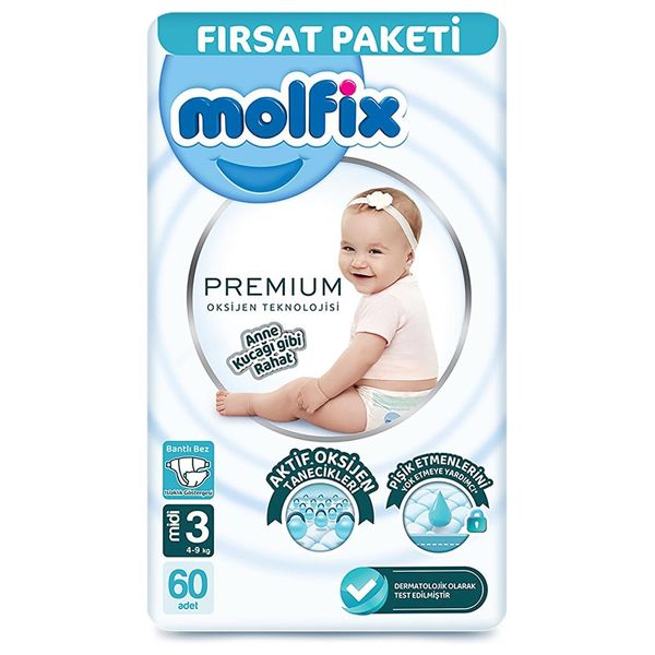  Molfix Premium Diapers for Babies - Size 3 - 60 Pieces 