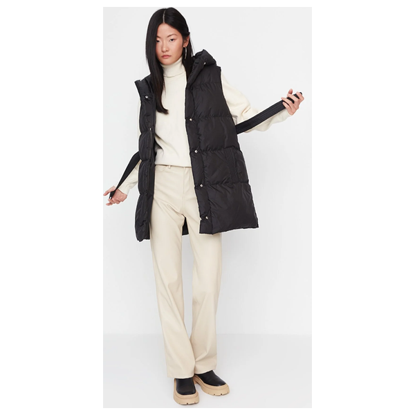 Trendyolmilla Hooded Belted Water Repellent Inflatable Vest  - Black 