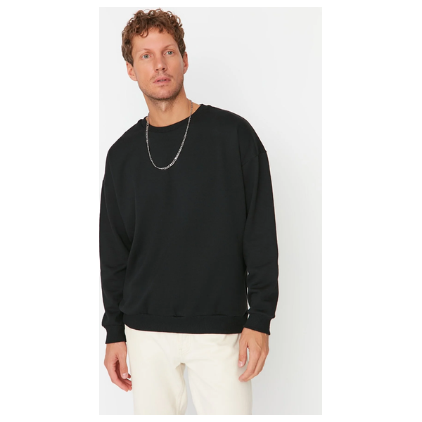 سويت شيرت رجالي من ترينديول مان بقصة عادية وأكتاف منسدلة وياقة دائرية - اسود