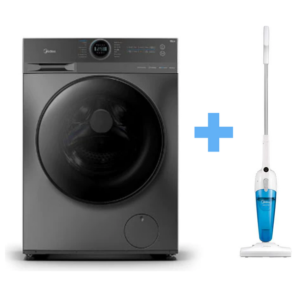 غسالة ميديا فتحة امامية - 12 كغم - MF200W120WB/T - سلفر + مكنسة ميديا محمولة - SC861 - ابيض