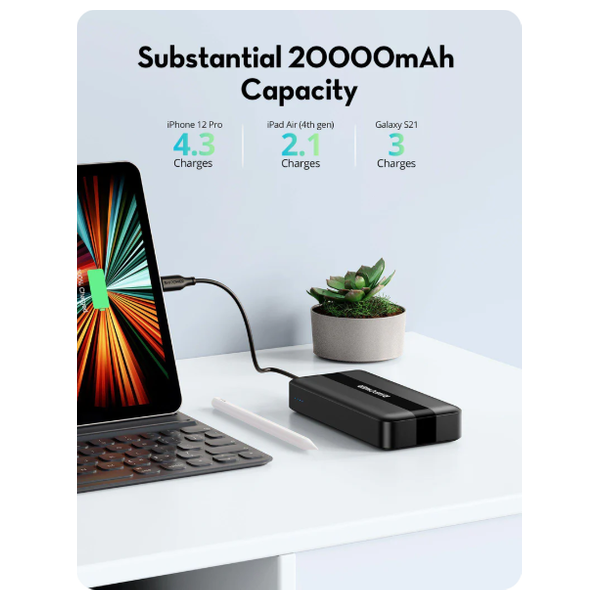 شاحن محمول لاسلكي راف بور - PB1235 - 20000mah - اسود