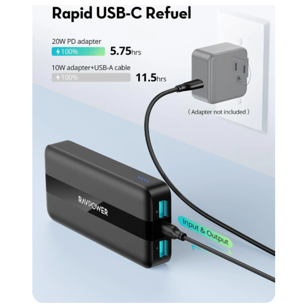 شاحن محمول لاسلكي راف بور - PB1235 - 20000mah - اسود