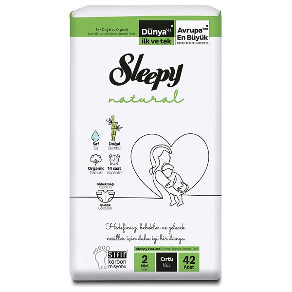  Mini Sleepy Baby Diapers - Size 2 (3-6 kg) - Natural Ingredients - 42 Diapers 