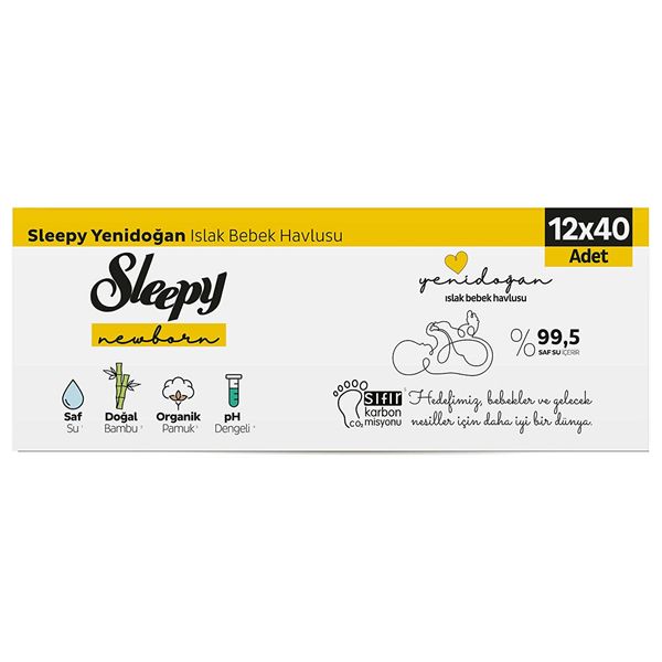  Sleepy Newborn Wipes - 12 Pack - 40 Wipes - Purified Water & Organic Cotton 