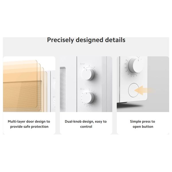  فرن ميكروويف شاومي - بقوة 1100 واط - بحجم 20 لتر  - 50 هرتز - تسخين محيطي بزاوية 360 درجة - تعديل طاقة بخمس مستويات - اعداد لمدة 35 دقيقة 