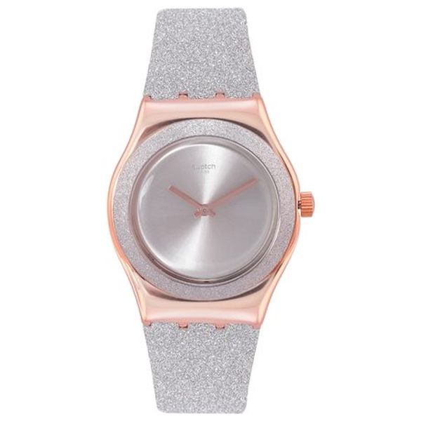  Swatch Watch YLG145 For Women - Analog Display, Leather Band - Gray 