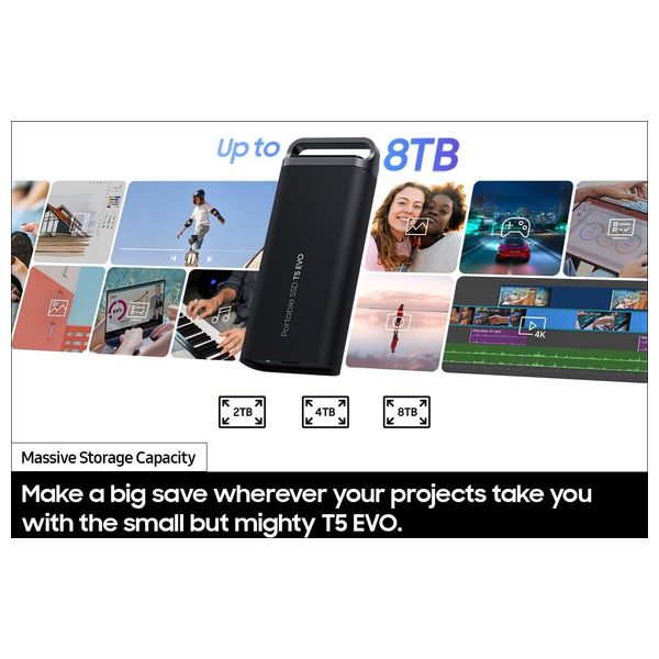  هارد خارجي سامسونج اس اس دي T5 EVO - اسود - 8 تيرابايت 