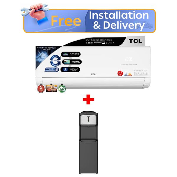  TCL TAC-24CHSD/MAX - 2 Ton - Wall Mounted Split - Inverter Pro - 6 Stage Amp Control - White + TCL TY-LWYR83B - Water Dispenser With Refrigerator - Black - Free Installation 