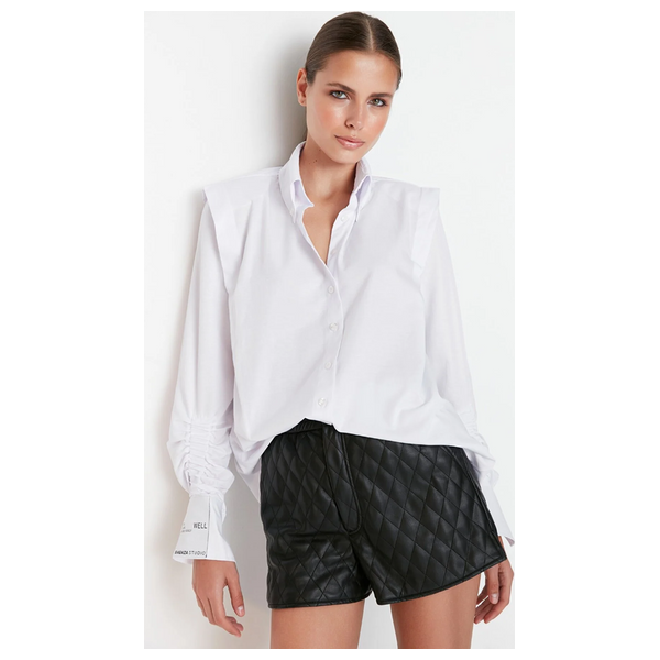 قميص ترينديول ميلا باكمام طويلة - ابيض