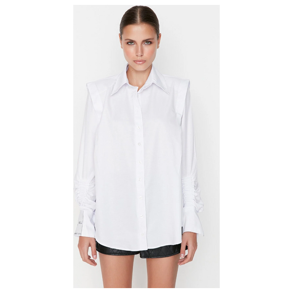 قميص ترينديول ميلا باكمام طويلة - ابيض