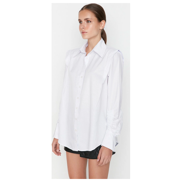 قميص ترينديول ميلا باكمام طويلة - ابيض