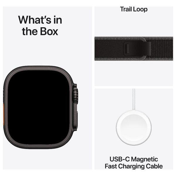 Apple Watch Ultra 3 - 49mm Black Titanium Trail Loop Charcoal - Satellite Connectivity - High Blood Pressure Alerts - M/L