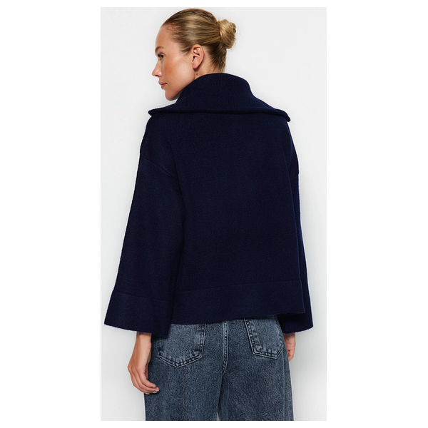 Trendyolmilla Wide Fit Soft Textured Basic Knit Sweater - Navy Blue