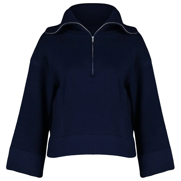 Trendyolmilla Wide Fit Soft Textured Basic Knit Sweater - Navy Blue