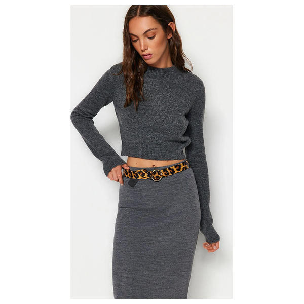 Trendyolmilla Crop Soft Textured Knit Sweater - Anthracite