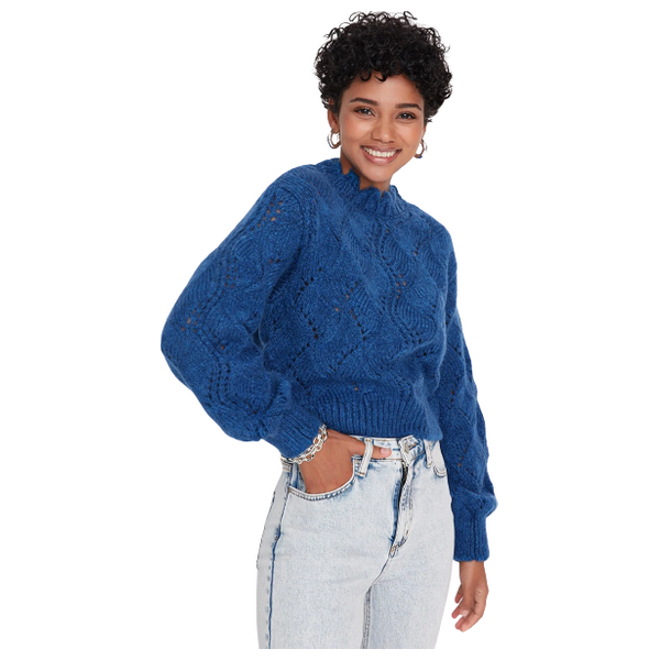 Trendyolmilla Soft Textured Openwork/Perforated Knit Sweater - Blue