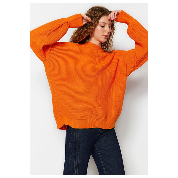 ترينديول ميلا بلوزة ذات فتحة واسعة بياقة دائرية - برتقالي