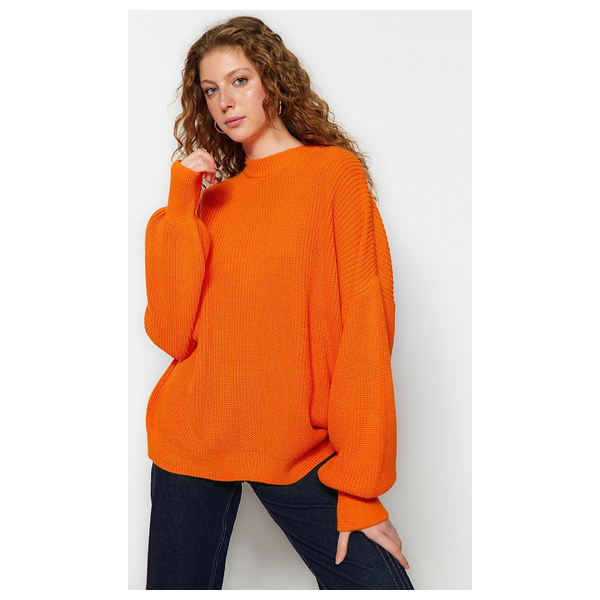 ترينديول ميلا بلوزة ذات فتحة واسعة بياقة دائرية - برتقالي