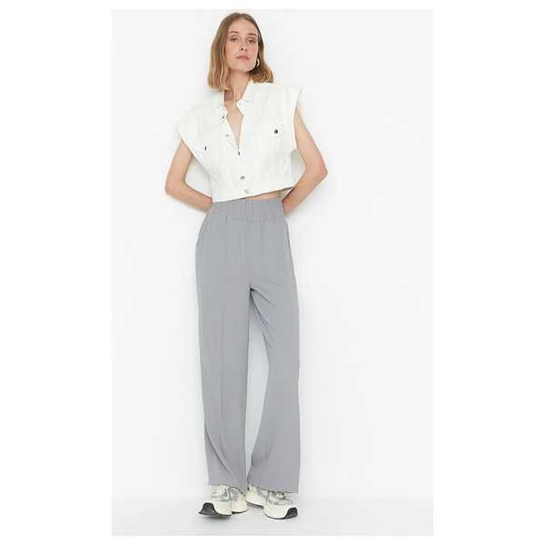 ترينديول ميلا بنطال منسوج مطاطي بأرجل واسعة - رمادي