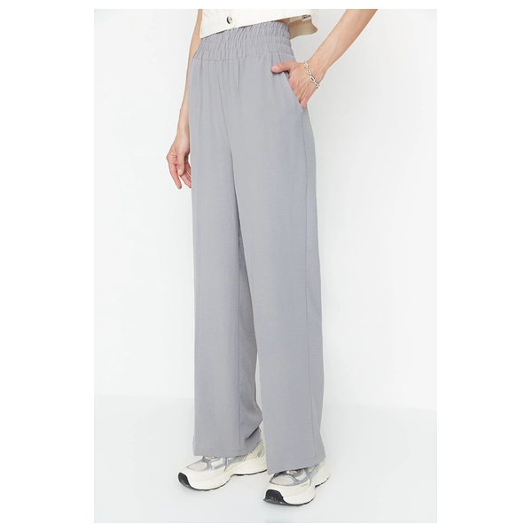 ترينديول ميلا بنطال منسوج مطاطي بأرجل واسعة - رمادي